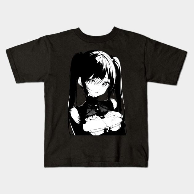 Black and white cute anime girl Kids T-Shirt by DeathAnarchy